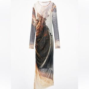 Zara city lights printed tulle ruched dress